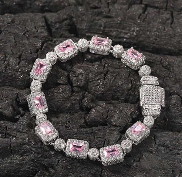 

14k gold plated halo cluster diamond bracelet 5mm cubic zirconia bracelets for men women hip hop jewelry8591757, Black