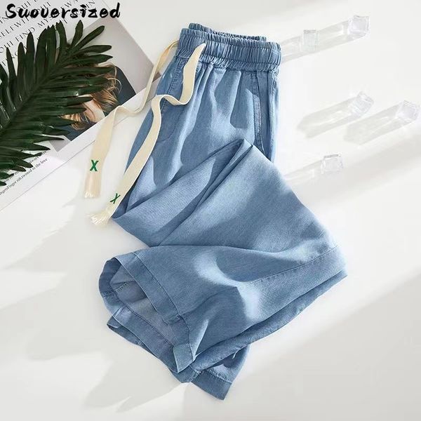 

women's jeans ankle-length straight leg jeans summer elastic high waist wide leg denim baggy pants women oversize 4xl pantalones blue v