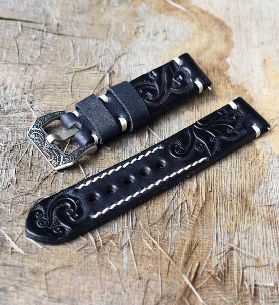 

watch bands vintage strap carved embossed band handmade watchband 22mm buckle engraved clasp for accessories6065062, Black;brown
