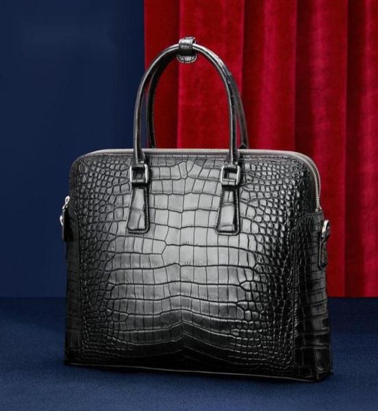 

briefcases siamese crocodile skin belly double pull briefcase genuine leather business trip document handbag men bag sac homme6421718