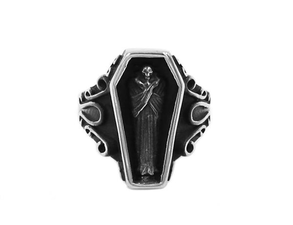 

stereoscopic coffin egyptian mummy ring stainless steel jewelry vintage mummy biker mens ring whole 878b4079481, Golden;silver