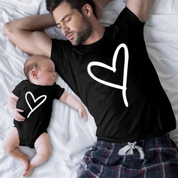 

family matching outfits fashion dad and baby heart print black family matching t-shirt mom dad and son daughter family look clothes t-shirt, Blue