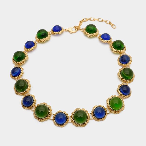 

necklaces jbjd store gold plated round shape glass pendant collar necklace classic green vintage jewelry accessories, Silver