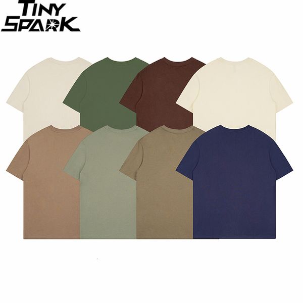 

mens tshirts men plain tshirt harajuku streetwear 100 cotton t shirt solid color casual tshirt loose short sleeve tees blue green 230518, White;black