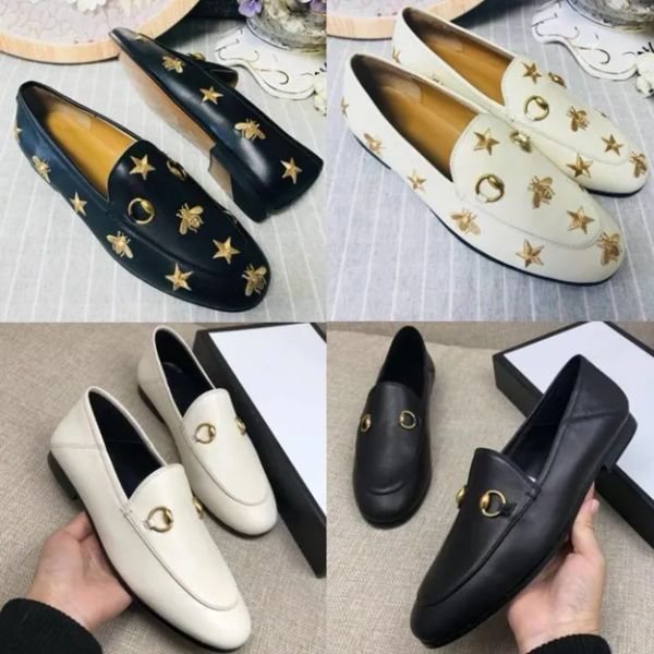 

designer g flat shoes loafers princetown metal buckle ladies leather printed embroidery bee men women luxury shoes size 35- qxo, Black