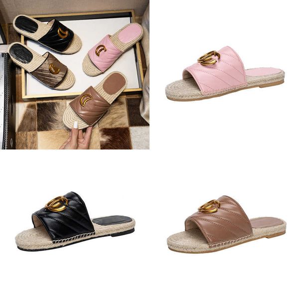 

designer sandals women sandale leather espadrille sandles luxury slipper flat platform slides g metal buckle double beach fisherman straw he, Black
