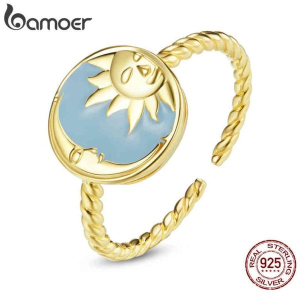 

bamoer myth gold 925 sterling silver open splendid sun moon unique hexagram sixpointed star ring adjustable anillo6029888