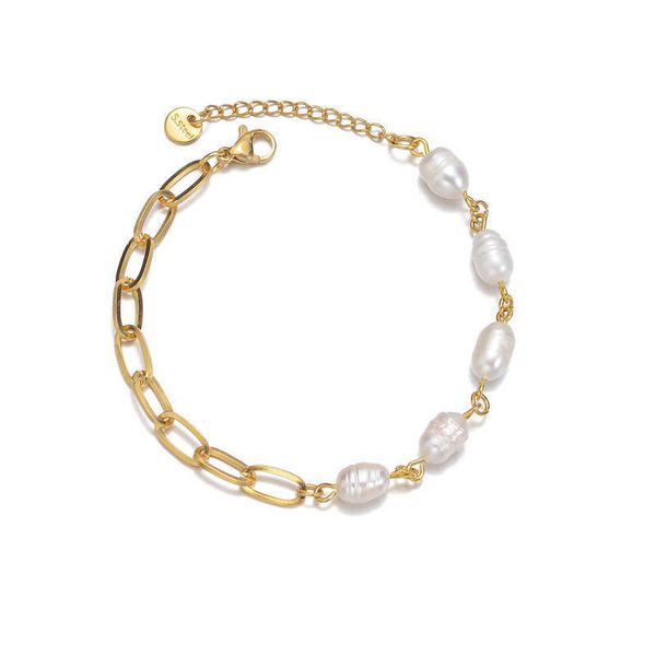 

charm bracelets 304 stainless steel 14k gold patchwork pearl bracelet for female niche design high-end feel, Golden;silver