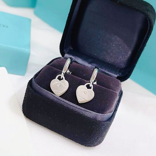 

fashion designer peach heart earrings luxury diamond love women's earrings girls' valentine's day gift with box, Golden;silver
