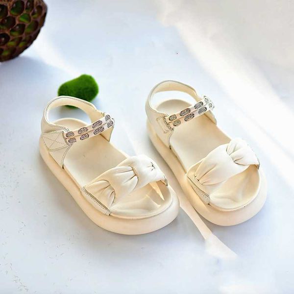 

sandals summer soft elastic foam sole genuine leather girls casual sandals exquisite crystal quick drying children's beach shoes aa2305, Black;red