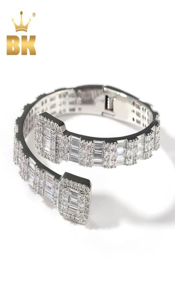 

the bling king 7mm baguette cuff bangel micro paved bling square cubic zirconia bracelet luxury wrist rapper jewelry punk bangle 23002287, Golden;silver