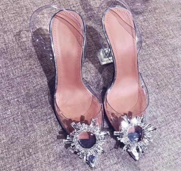 

rhinestones shoes toe high heels crystal clear heeled slingback pumps sandal heels1717525, Black