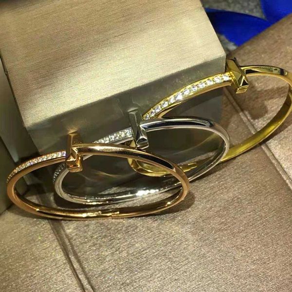 

designer tiffay t1 semi diamond bracelet v gold version 925 silver plated 18k rose gold wide and narrow t letter bracelet odrm, Black