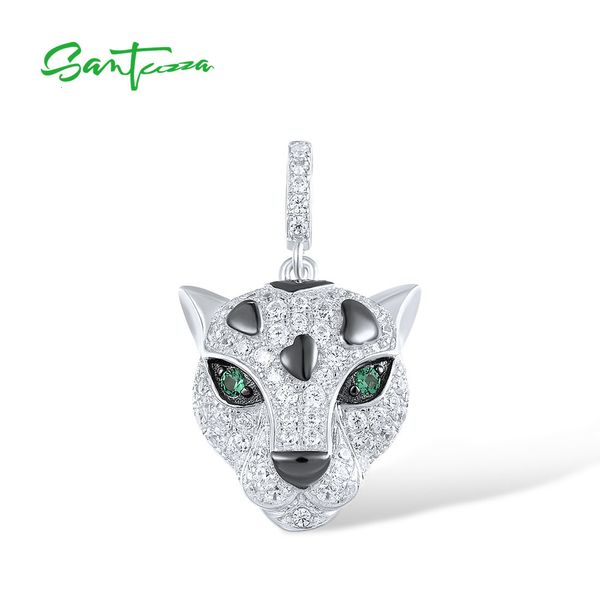 

pendant necklaces santuzza 925 sterling silver for women sparkling green spinel white cubic zirconia cute leopard trendy fine chic jewelry 2