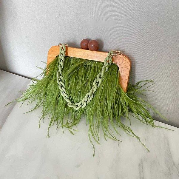 

evening bags tassel green color women fashion wooden design female causal small day clutch handbags holder 230427