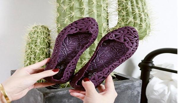 

summer style hollow out plastic sandals women039s flat water leakage porous shoes jelly dance5172117, Black