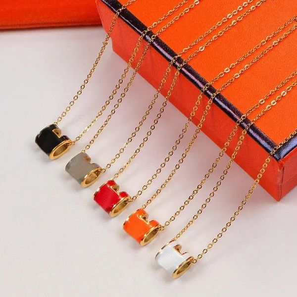 

luxury high version women necklace fashion h letter enamel temperament simple pendant black white red orange color wedding jewelry gift, Silver