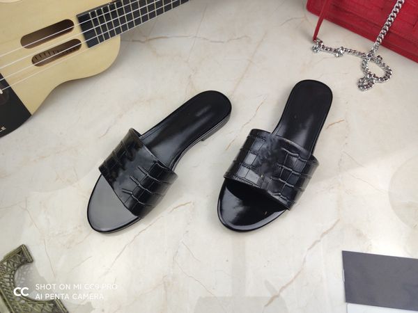 

fashion sandals designer women slippers leather womens slide summer luxury flat slides ladies beach sandal party wedding slipper 0518, Black