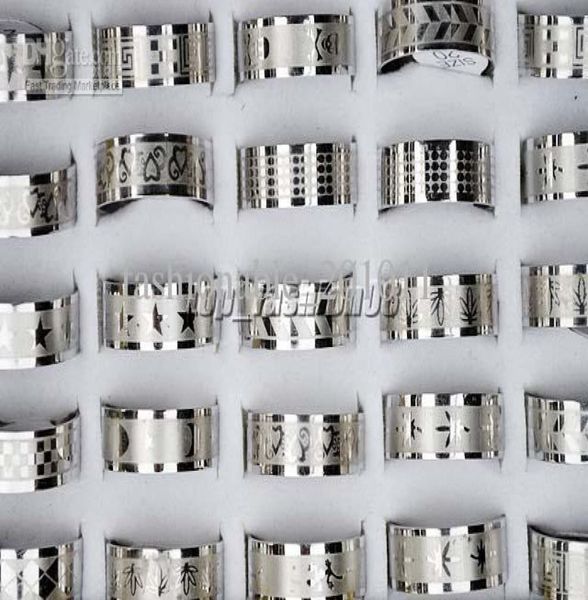 

50pcslot silver stainless steel fashion mix style women mens rings whole jewelry r158 11211970