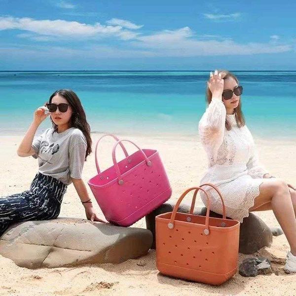 

38 48cm fashion large beach basket bags eva silicone tote bag summer shoulder bag handbag ladies shopping storage basket 230516