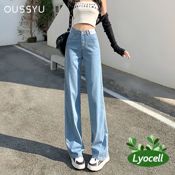 

women's jeans summer lyocell jeans women blue black high waisted straight wide leg denim y2k pants streetwear loose casual female cloth