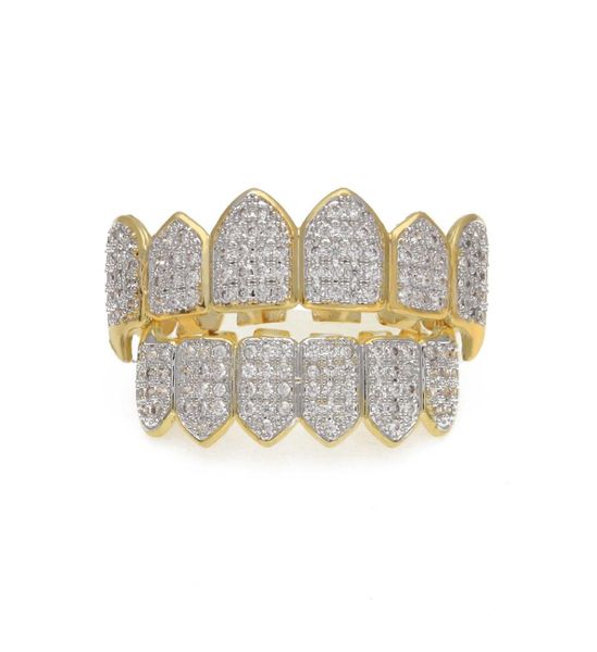 

hip hop micro pave cubic zircon teeth grillz caps bottom men women gold silver color vampire fangs grills set7330177, Black
