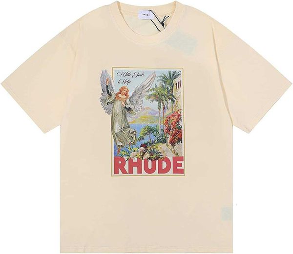 

shirt rhude mens t shirt summer fashion cotton men's angel with gods help print hip-pop sweatshirt retro short sleeve tee clothing wom, White;black