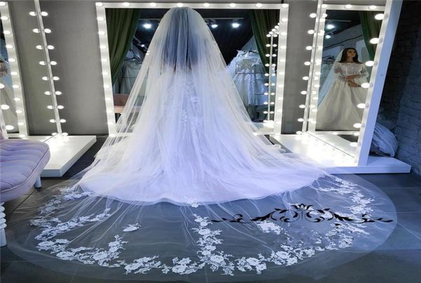 

princess white cathedral train wedding veil 2019 fashion 3m one layer vintage lace appliques country beach simple brid8811286, Black
