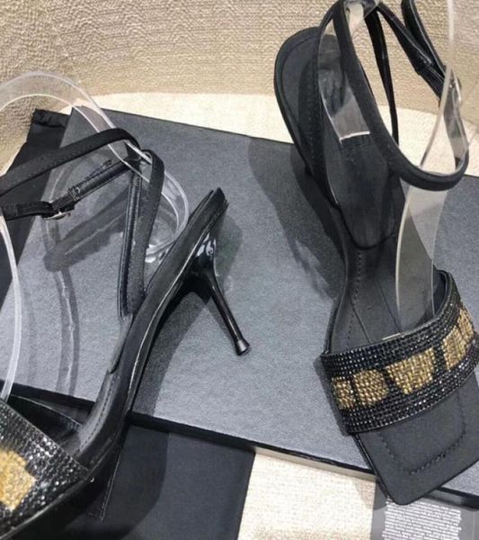 

2021 fashion women039s black diamond sandals slide summer wide smooth slippers original box size 35402620681