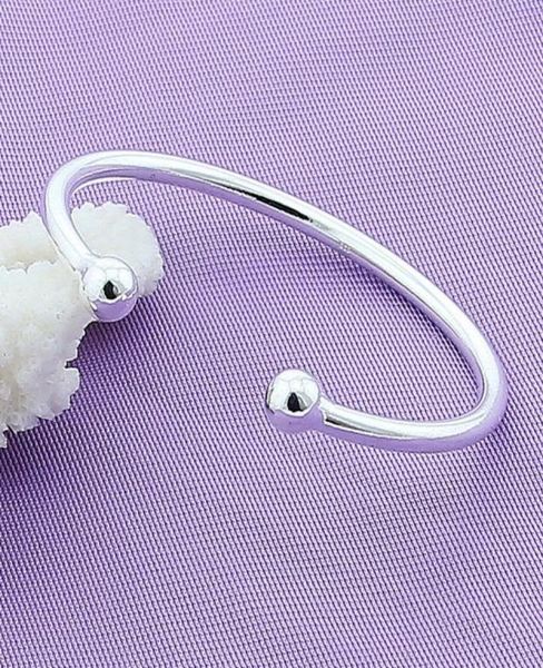 

925 sterling silver 4mm smooth solid bead bracelet cufflinks cuff bangles for women men wedding engagement party jewelry 1272 t26872133, White