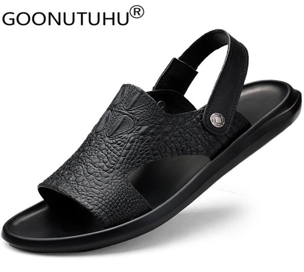 

sandals fashion men039s casual genuine leather summer breathable shoes male flats beach sandal man outside driving for men2368567, Black