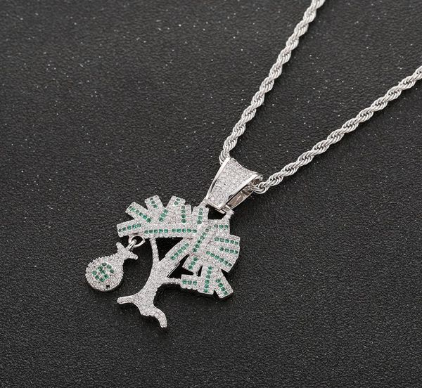 

hip hop gold silver color cubic zircon us dollar money tree pendant necklace for men bling jewelry4337290