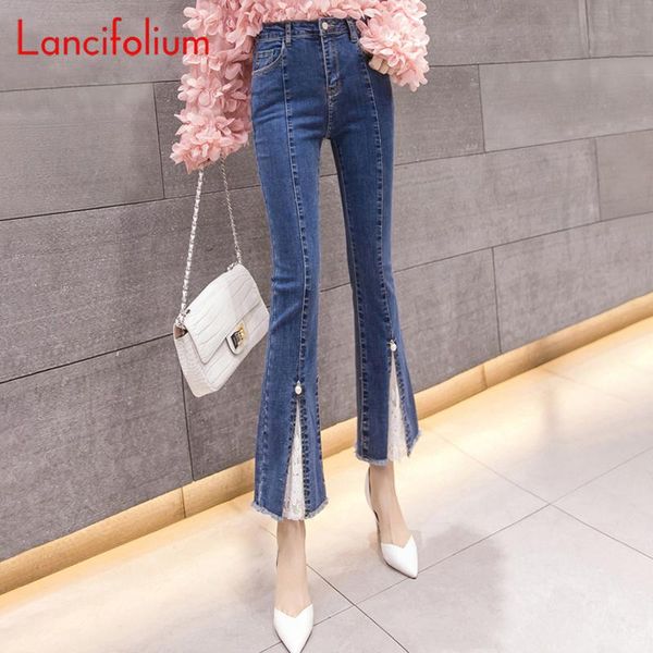 

jeans y2k egirl korean fashion beading split flare jeans pants women high waist slit lace e girl streetwear blue denim pants trousers