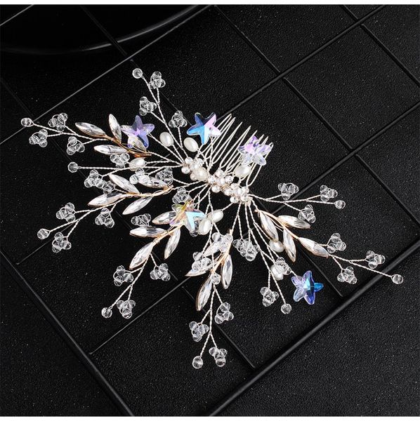 

2019 star flowers handmade wedding hair comb clips austrian crystal bridal hair jewelry accessories headpieces jch2141475282, Golden;white