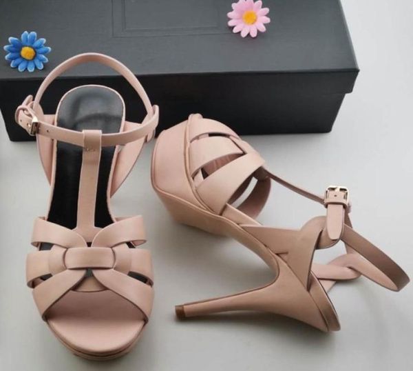 

brand women sandals stiletto high heel shoes 1014 cm tstrap woman shoe tribute patent leather platform sandal with box us102176185, Black