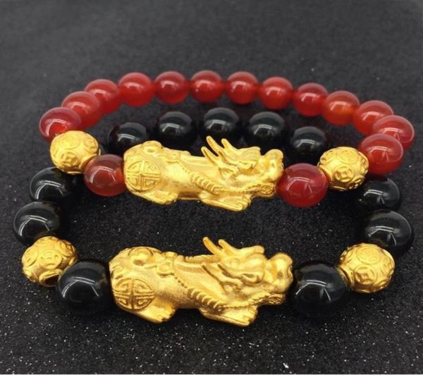

yt02 feng shui authentic men and women fashion red and black beads sixcharacter gold beads pixiu bracelet3937026, Golden;silver