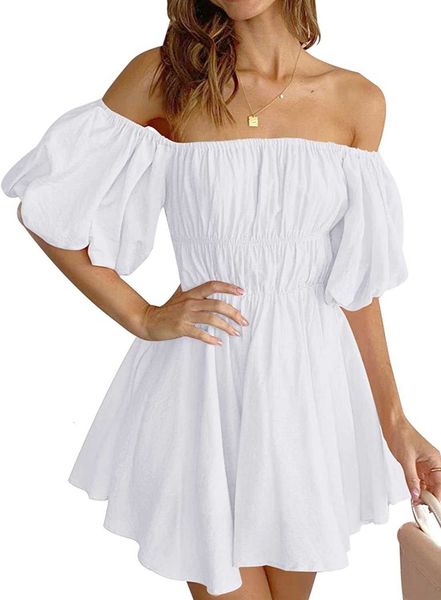 

wholesale summer brand women's shorts short skirt sports running fitness quick dry y dresses square neck puff sleeve off shoulder ruffl, White;black