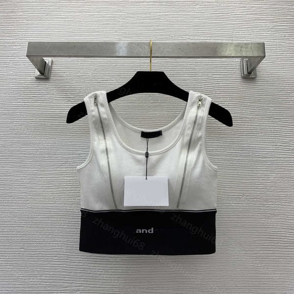 

23ss womens knits womens designer clothing zipper splicing personality design logo webbing elastic belted vest womens clothes, White