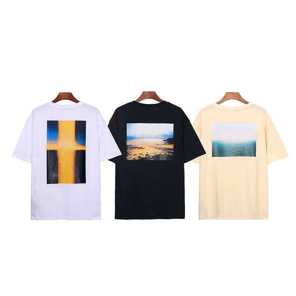 

men's t-shirt designer summer compound line california beach p pattern print loose high street with short sleeves, White;black