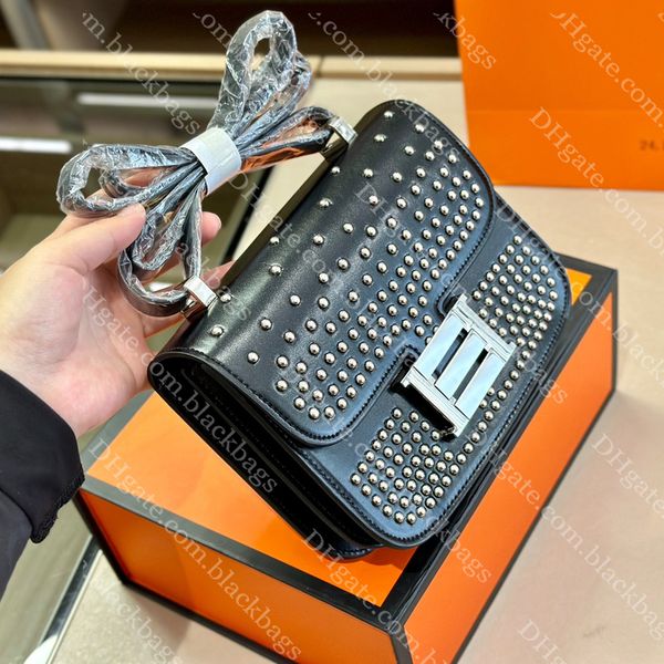 

trendy rivet cross body bag designer women square bag classic letter messenger bags luxury handbag