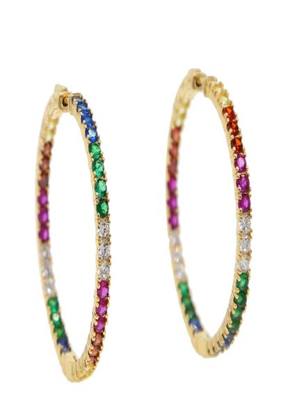 

2019 gold color delicate colorful cz hoop multi color stone romantic chic gorgeous women ladies rainbow hoop earring9813924, Golden;silver