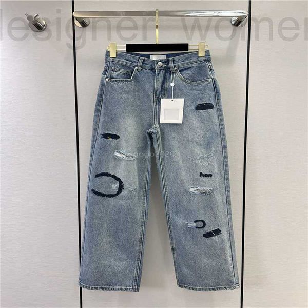 

women's jeans designer women pants with letter embroidery print buttons female high end milan runway brand casual jersey jogging outwea, Blue