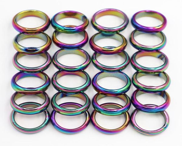

6mm band retro fashion hematite colorful ring jewelry width cambered surface rainbow color christmas present bijoux femme wholesal8779219, Silver