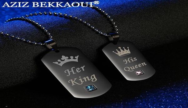 

her king his queen couple necklaces with box black stainless steel tag pendant necklace with stone jewelry christmas gift3751882, Silver