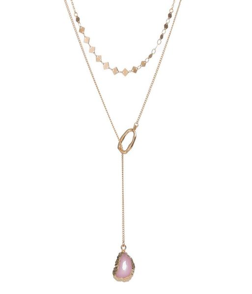 

new ladies double necklace pink natural stone multilayer women pendant necklace charm necklace party jewelry accessories2080447, Black