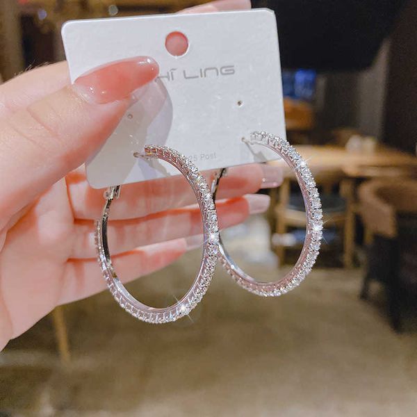 

charm bling silver color round crystal hoop earrings for women bijoux geometric rhinestone earrings statement jewelry gifts aa230519, Golden