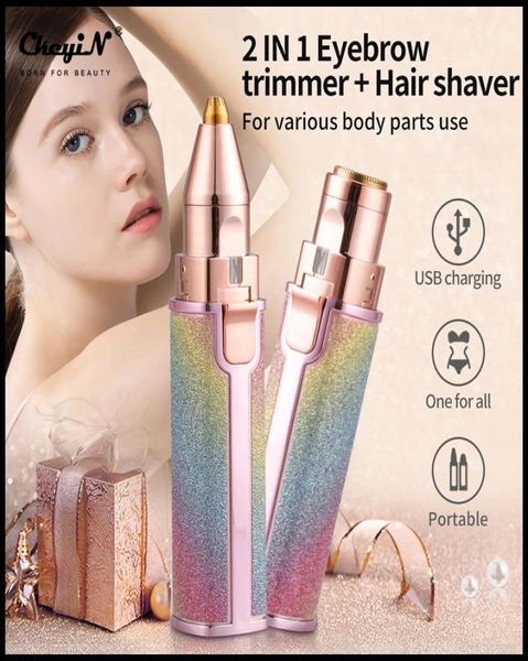 

portable 2 in 1 electric epilator eyebrow trimmer female body facial lipstick shape hair removal women painless razor shaver7701379