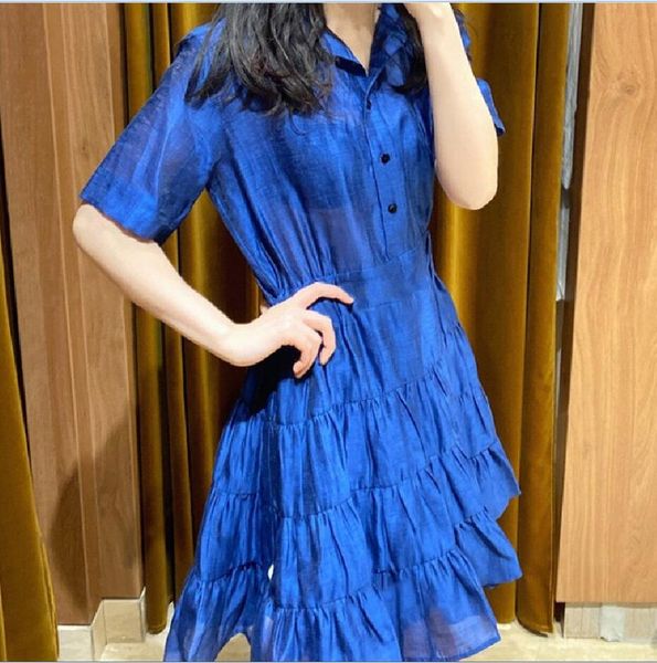

2023 -san-d-ro french style blue fitted pleated collared short sleeves dress for women, Black;gray
