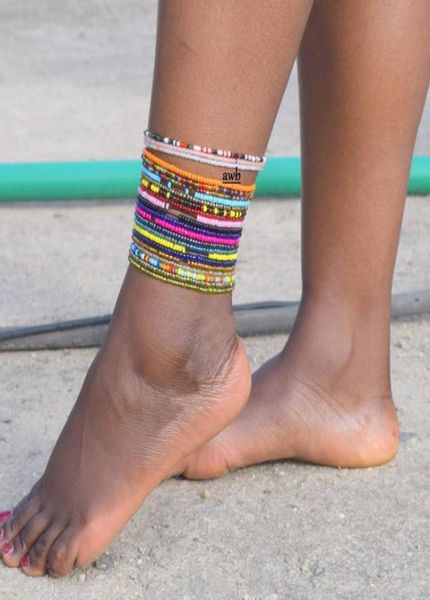 

handmade beaded anklets bracelets for women egirls beach boho colorful beads ankle bracelets elastic foot and hand chain jewelry3442920, Red;blue