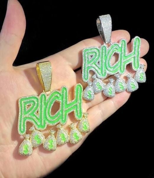 

iced out punk style glowing letter pendant paved full cubic zircon rich dollar with long rope chain necklace for men lady boy hi9583996, Silver
